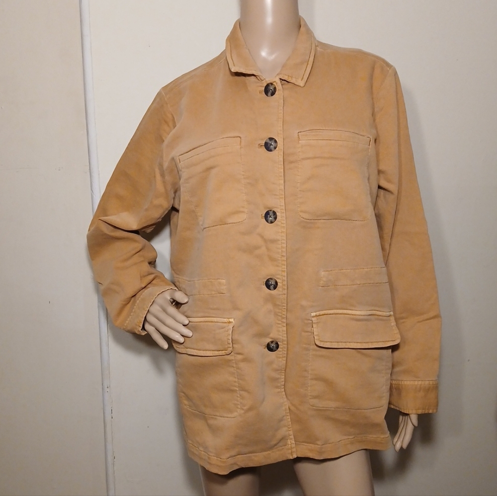 J. Jill  NWT  Womens Barn Jacket Chore Coat Large Petite Tan Pocket Cotton Blend